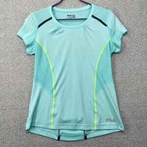 Fila Shirt Women's Size Medium Short Sleeved Green Yellow Exercise Yoga Running